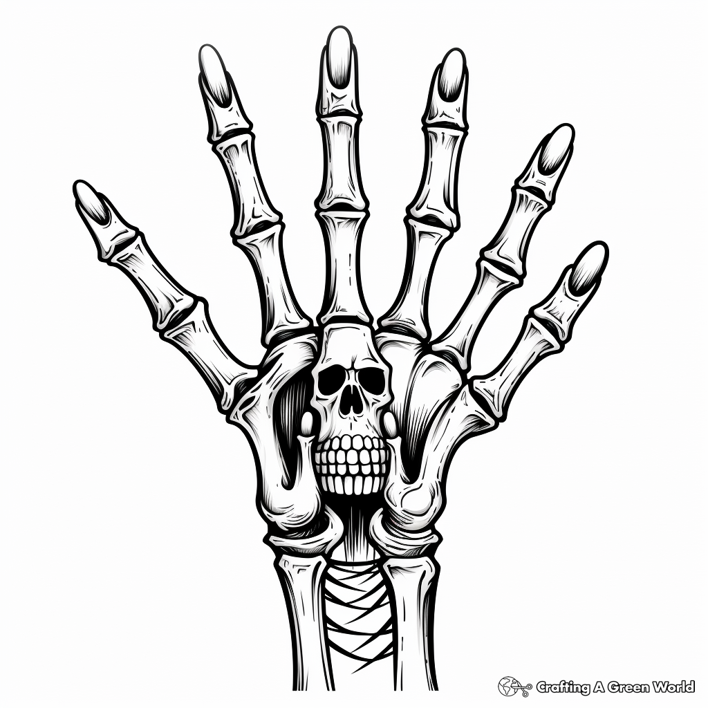 Spooky Halloween Skeleton Hand Coloring Pages 2