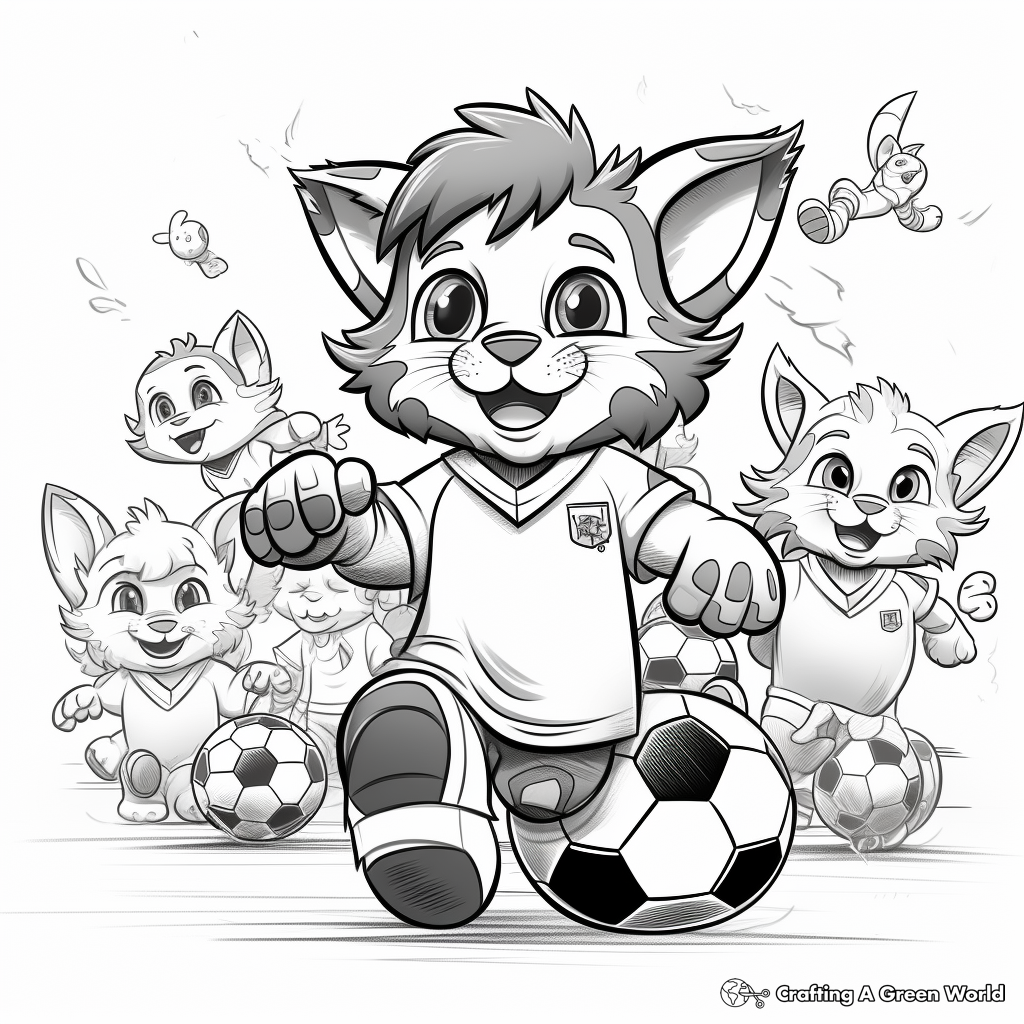 Sporty Cat Pack Playing Soccer Coloring Pages 2