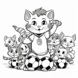 Sporty Cat Pack Playing Soccer Coloring Pages 4
