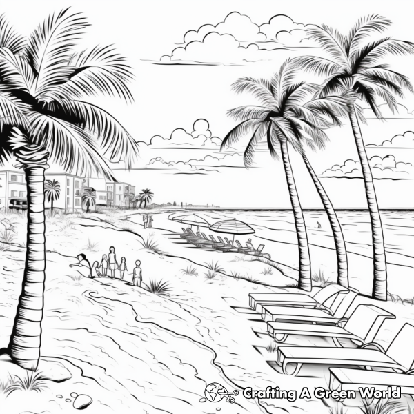 Spring Break Beach Scene Coloring Pages 1