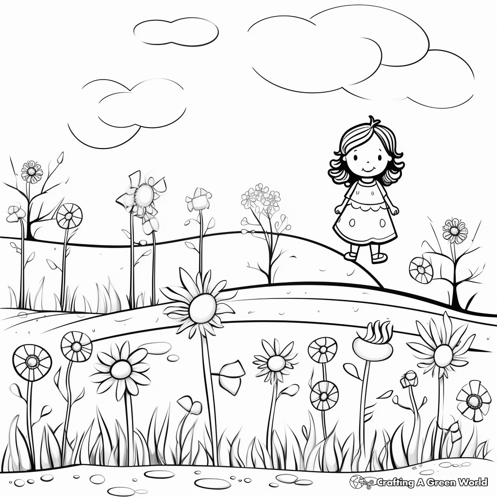 Spring Daisy Field Coloring Pages 1