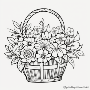 Spring Flower Basket Coloring Pages for Kids 2