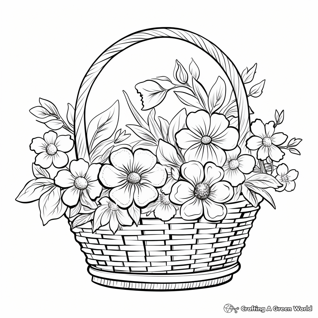 Spring Flower Basket Coloring Pages for Kids 3