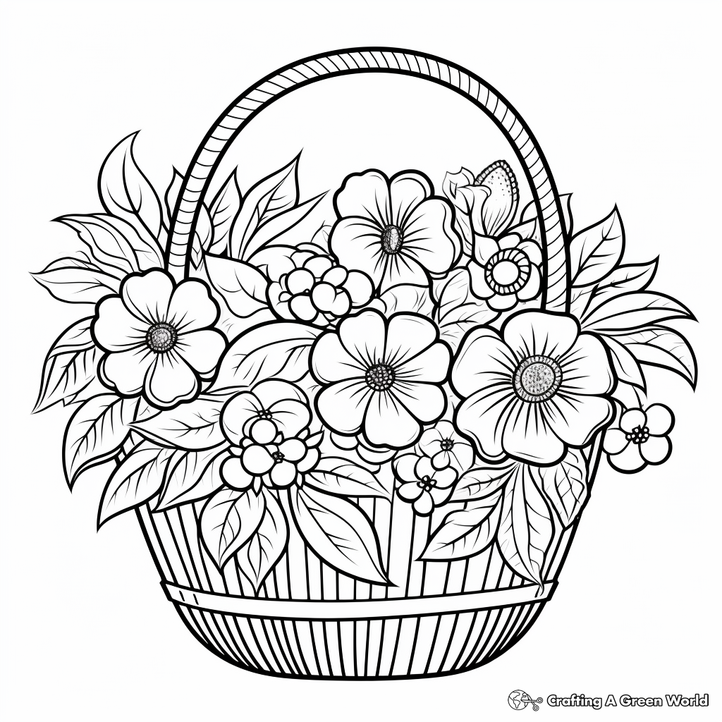 Spring Flower Basket Coloring Pages for Kids 4