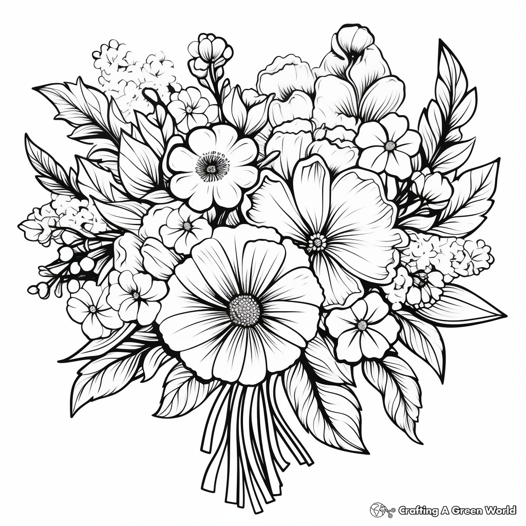 Spring Flower Bouquet Coloring Pages: A Variety of Blooms 2