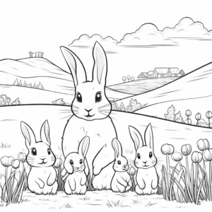 Spring Meadow Bunny Family Coloring Pages 2