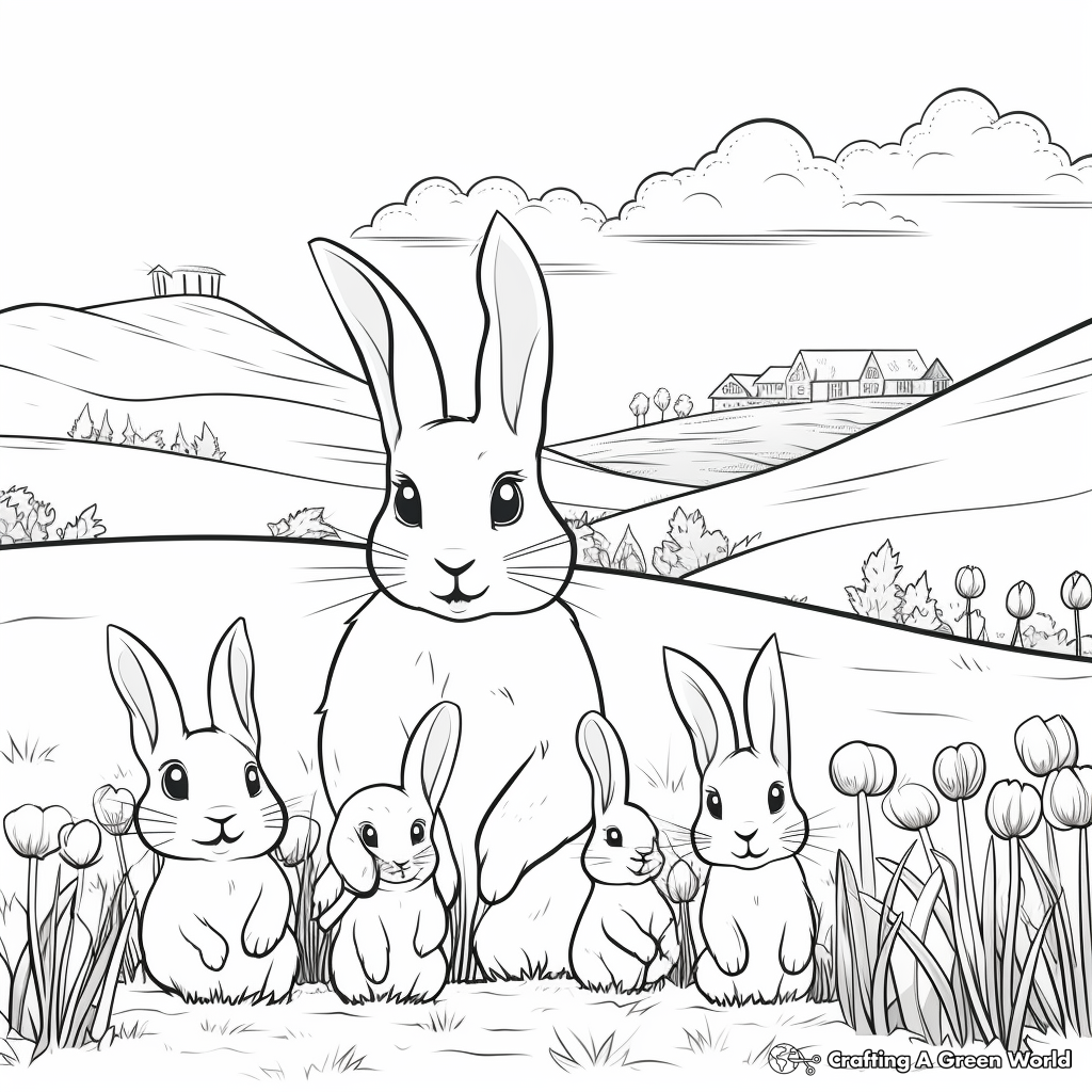 Spring Meadow Bunny Family Coloring Pages 2