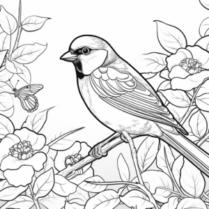 Spring Scene with Black Capped Chickadee Coloring Pages 1