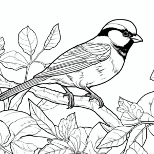 Spring Scene with Black Capped Chickadee Coloring Pages 3