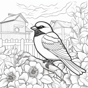 Spring Scene with Black Capped Chickadee Coloring Pages 4