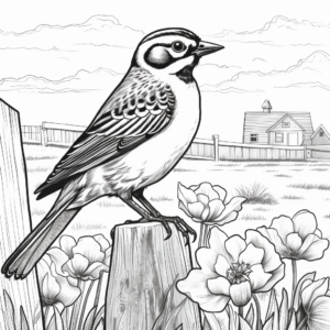 Spring Scene with Western Meadowlark Coloring Sheet 2