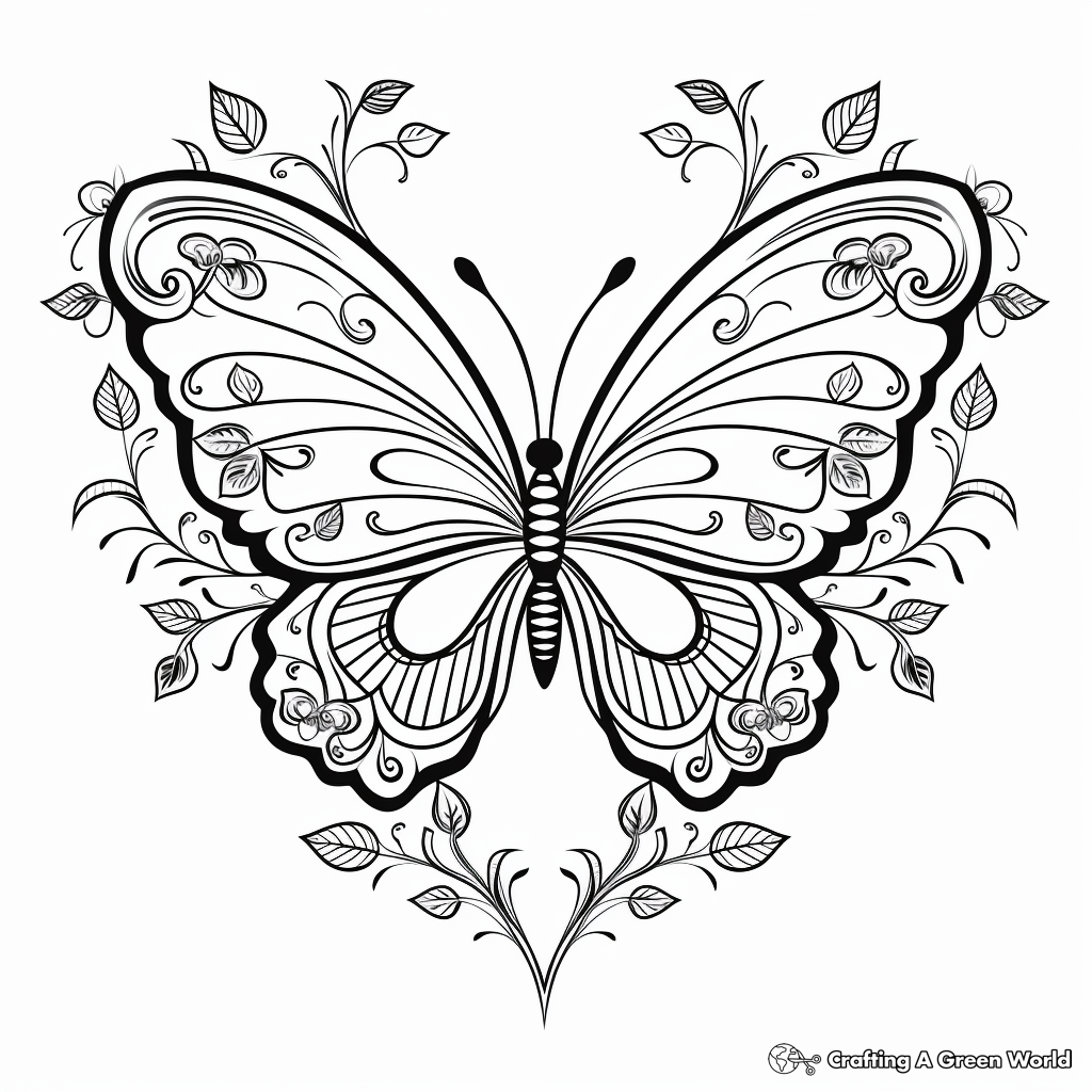 Spring Themed Heart Butterfly Coloring Pages 2
