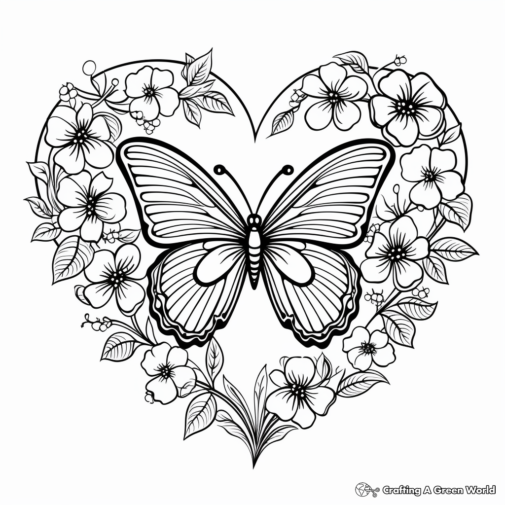 Spring Themed Heart Butterfly Coloring Pages 4