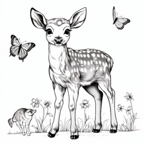 Springtime Fawn enjoyed with Butterflies Coloring Pages 1