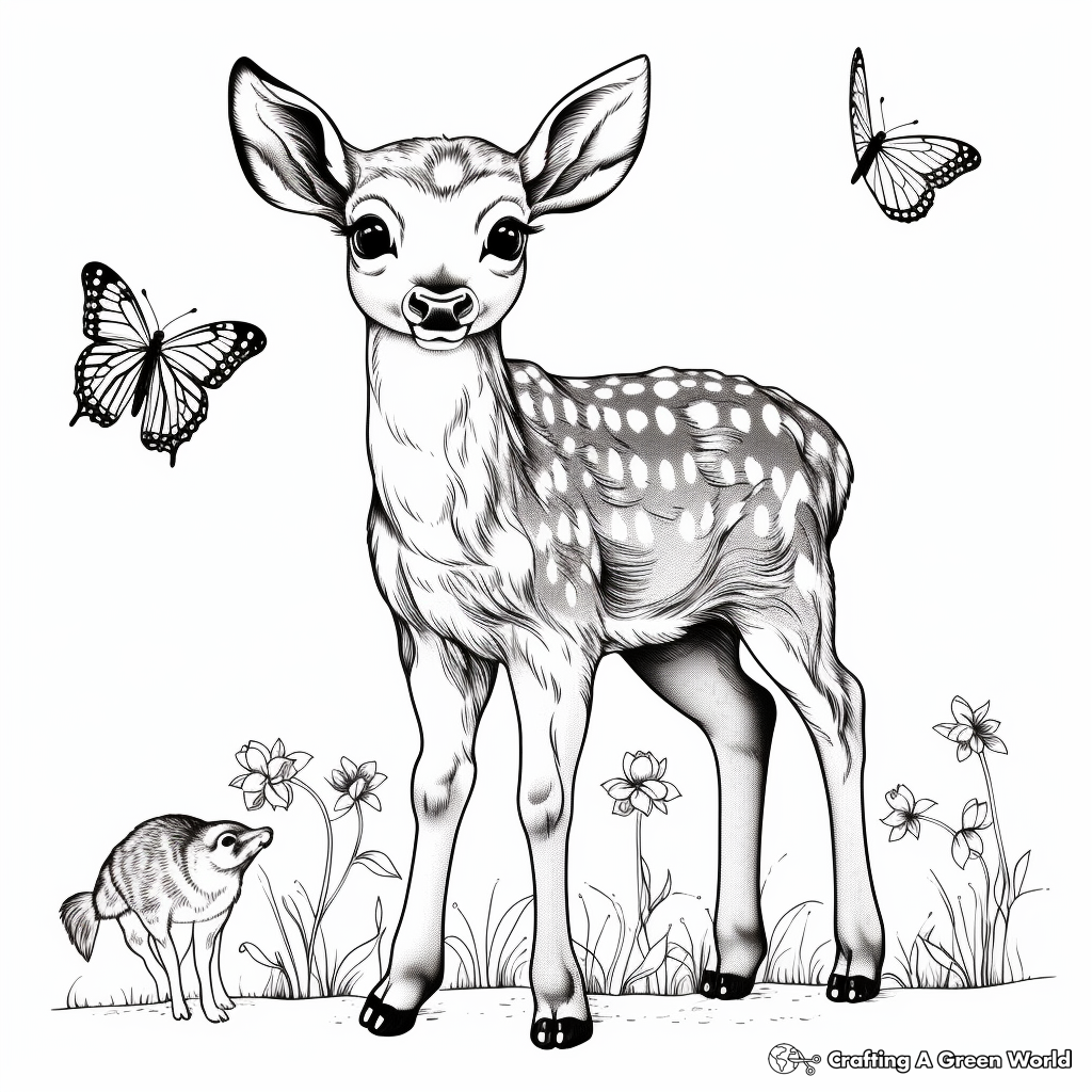 Springtime Fawn enjoyed with Butterflies Coloring Pages 1