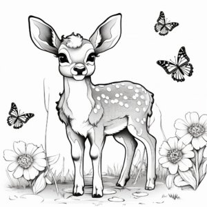 Springtime Fawn enjoyed with Butterflies Coloring Pages 2