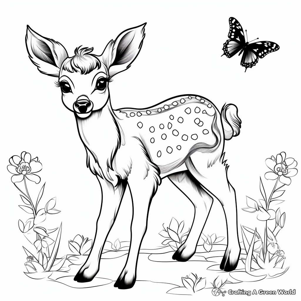 Springtime Fawn enjoyed with Butterflies Coloring Pages 3