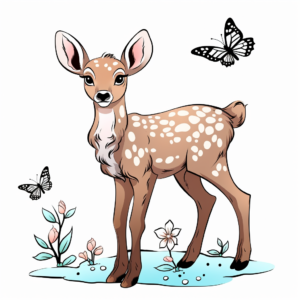 Springtime Fawn enjoyed with Butterflies Coloring Pages 4
