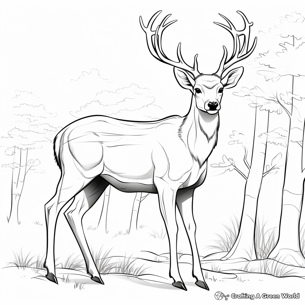 Stag White Tailed Deer: Majestic Antlers Coloring Pages 1