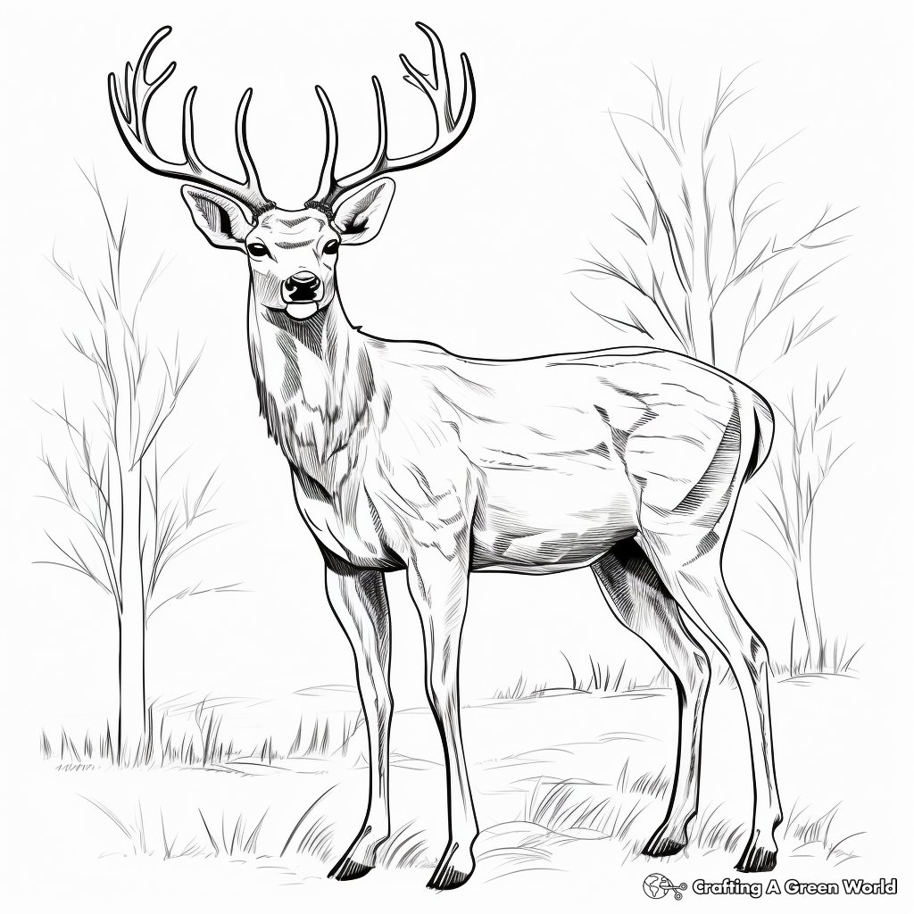 Stag White Tailed Deer: Majestic Antlers Coloring Pages 2