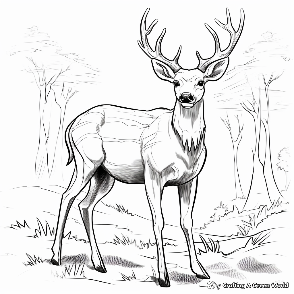 Stag White Tailed Deer: Majestic Antlers Coloring Pages 3