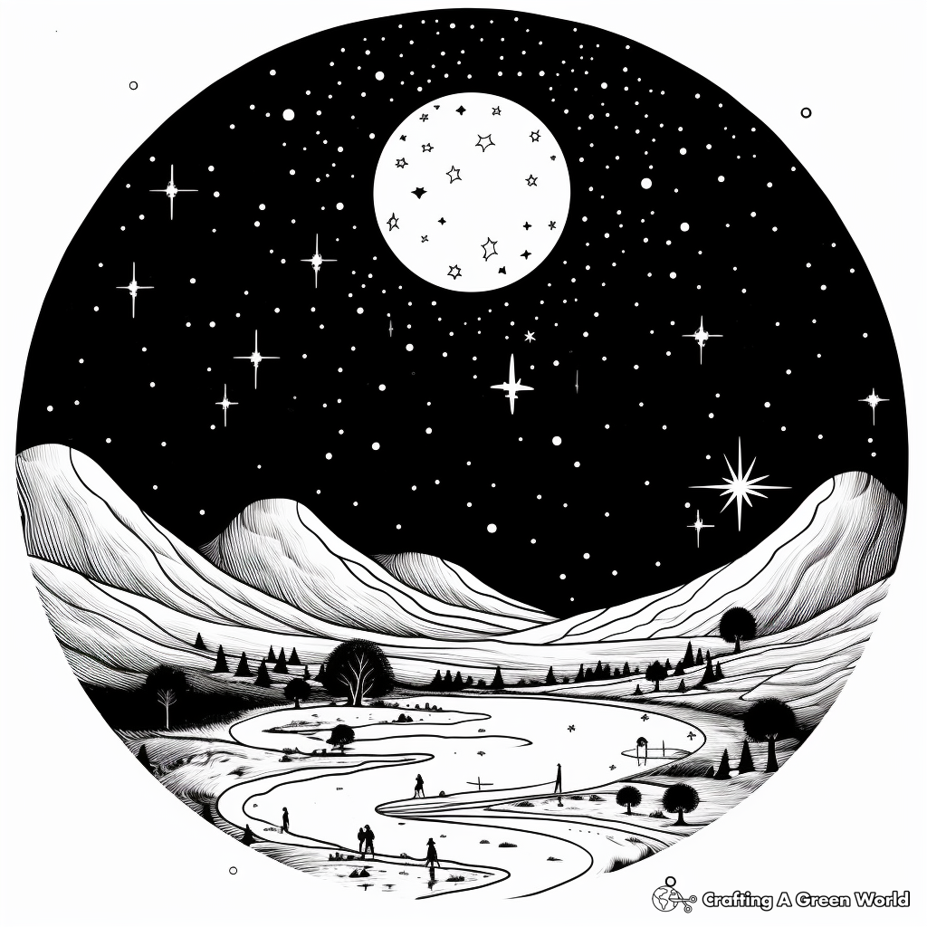 Starry Night Sky With Black Hole Coloring Pages 1