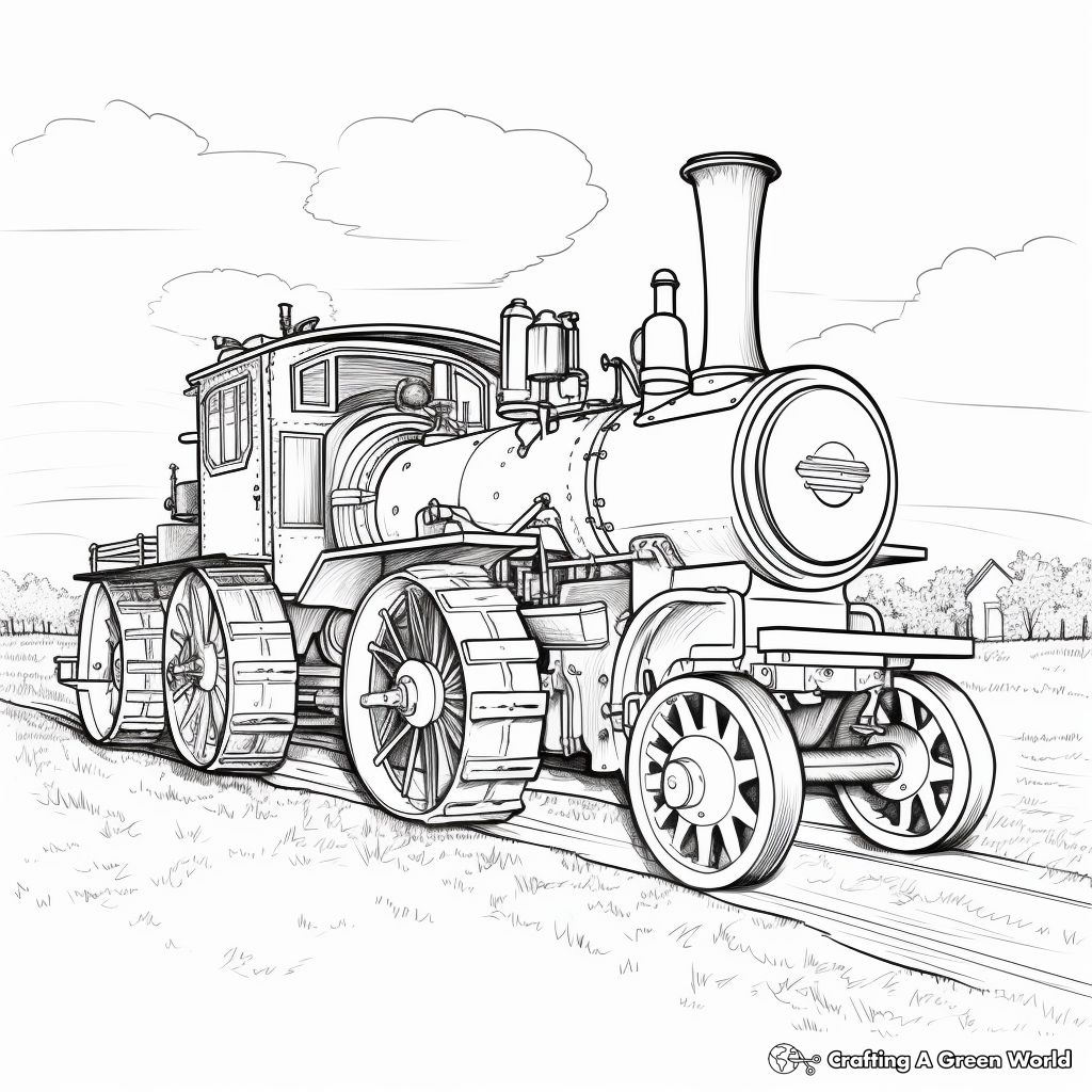 Steam Powered Threshing Tractor Coloring Pages 1