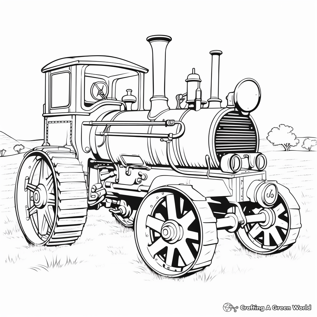 Steam Powered Threshing Tractor Coloring Pages 2