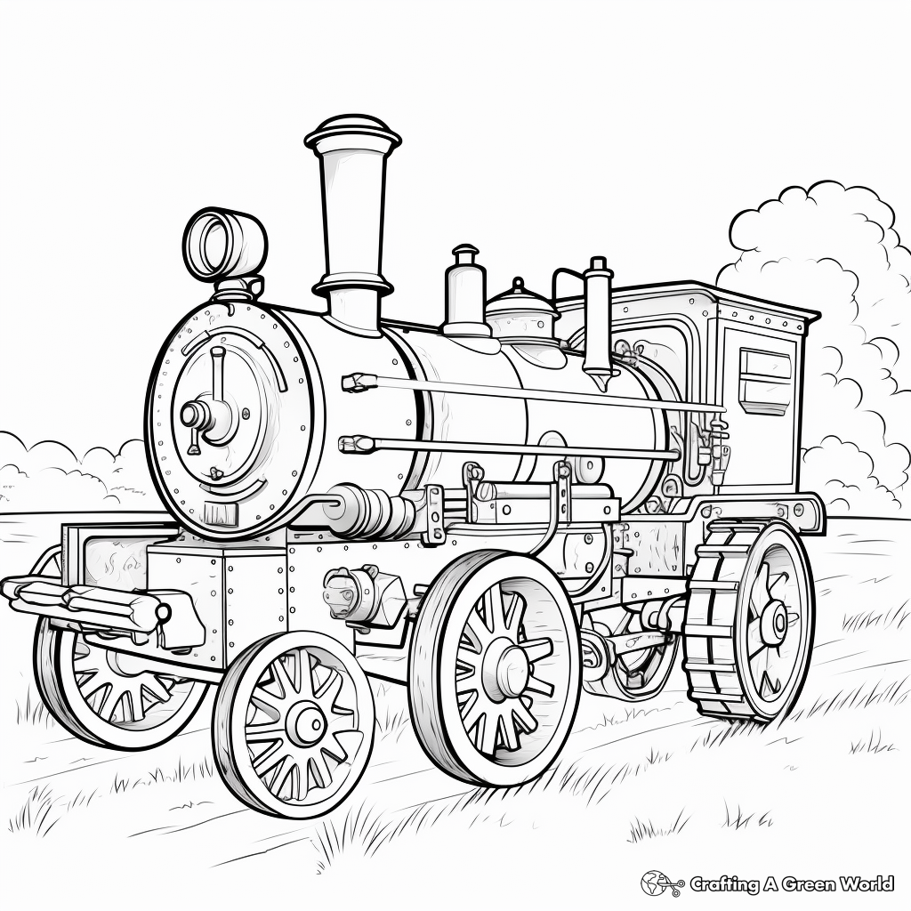 Steam Powered Threshing Tractor Coloring Pages 3