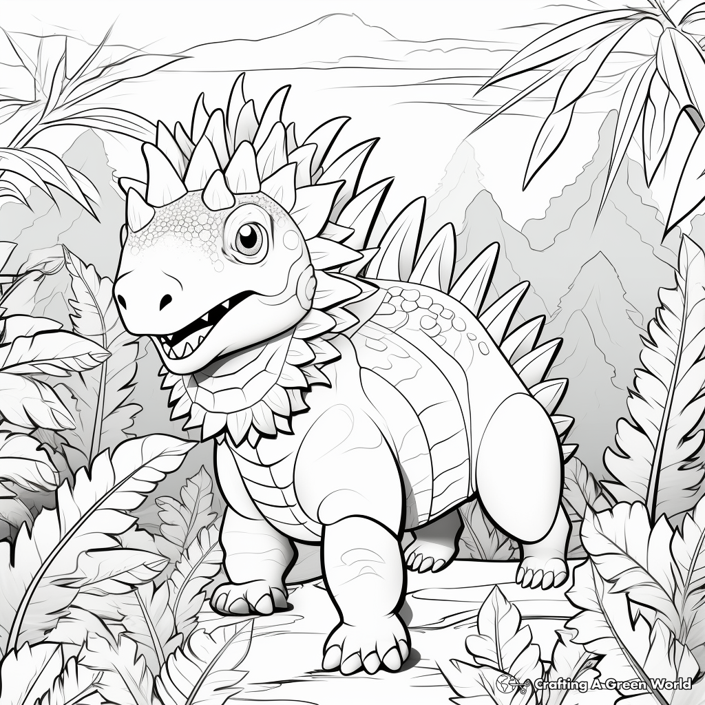 Stegosaurus Among Ferns: Nature Scene Coloring Pages 1