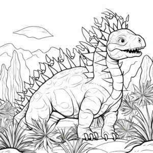 Stegosaurus Among Ferns: Nature Scene Coloring Pages 2