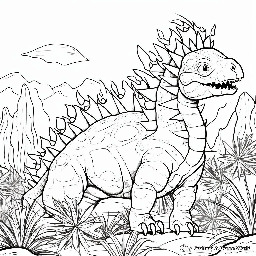 Stegosaurus Among Ferns: Nature Scene Coloring Pages 2