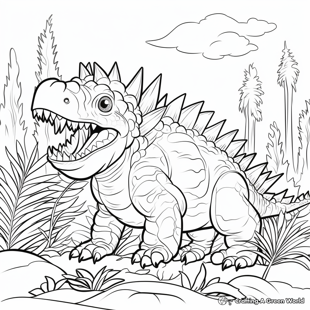 Stegosaurus Among Ferns: Nature Scene Coloring Pages 3
