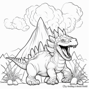 Stegosaurus and a Smoke-filled Volcano Coloring Pages 1