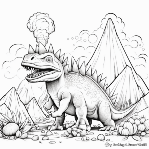 Stegosaurus and a Smoke-filled Volcano Coloring Pages 3
