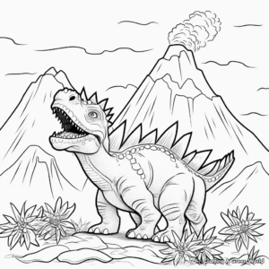 Stegosaurus and a Smoke-filled Volcano Coloring Pages 4