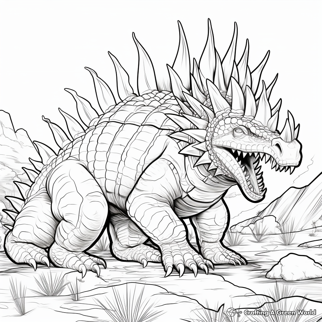Stegosaurus and Predators: Survival Scene Coloring Pages 1