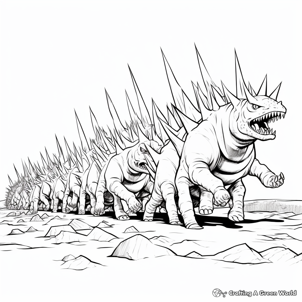 Stegosaurus Herd Marching: Group Scene Coloring Pages 1