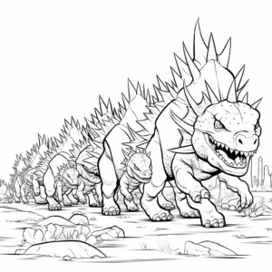 Stegosaurus Herd Marching: Group Scene Coloring Pages 2