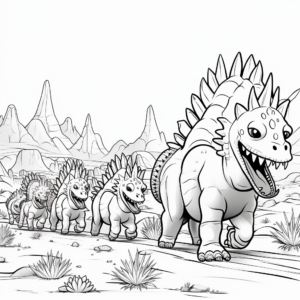 Stegosaurus Herd Marching: Group Scene Coloring Pages 3