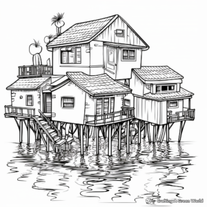 Stilt House Coloring Pages: Houses on Water 1