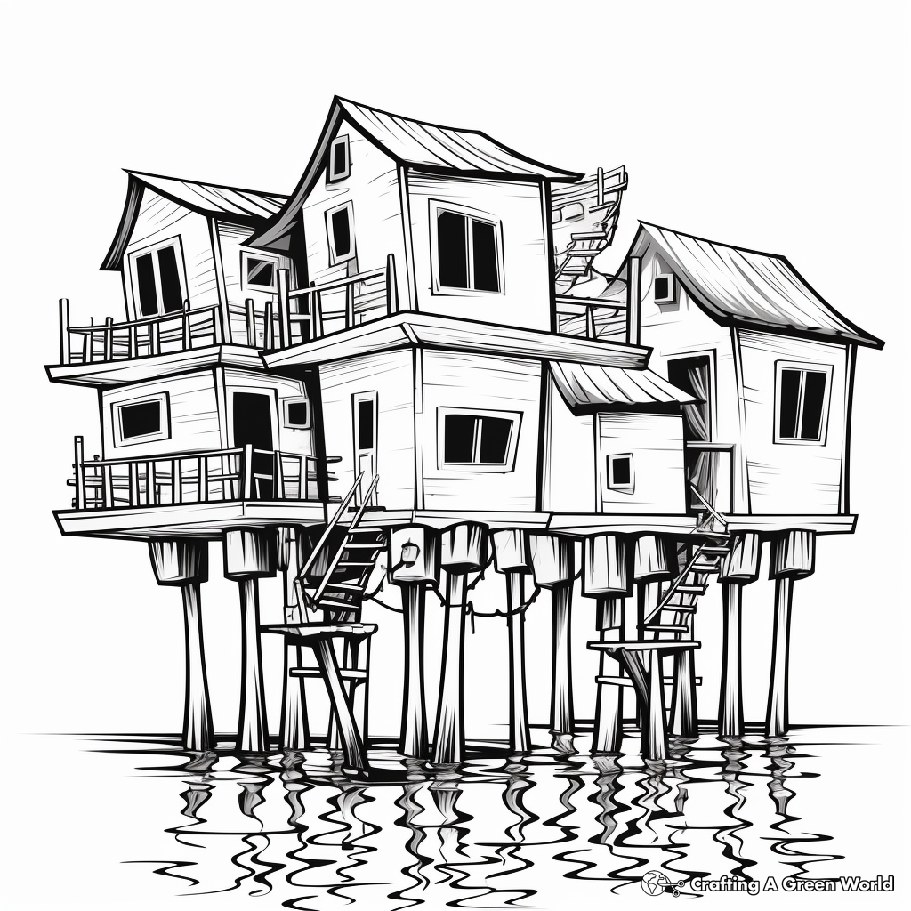 Stilt House Coloring Pages: Houses on Water 2