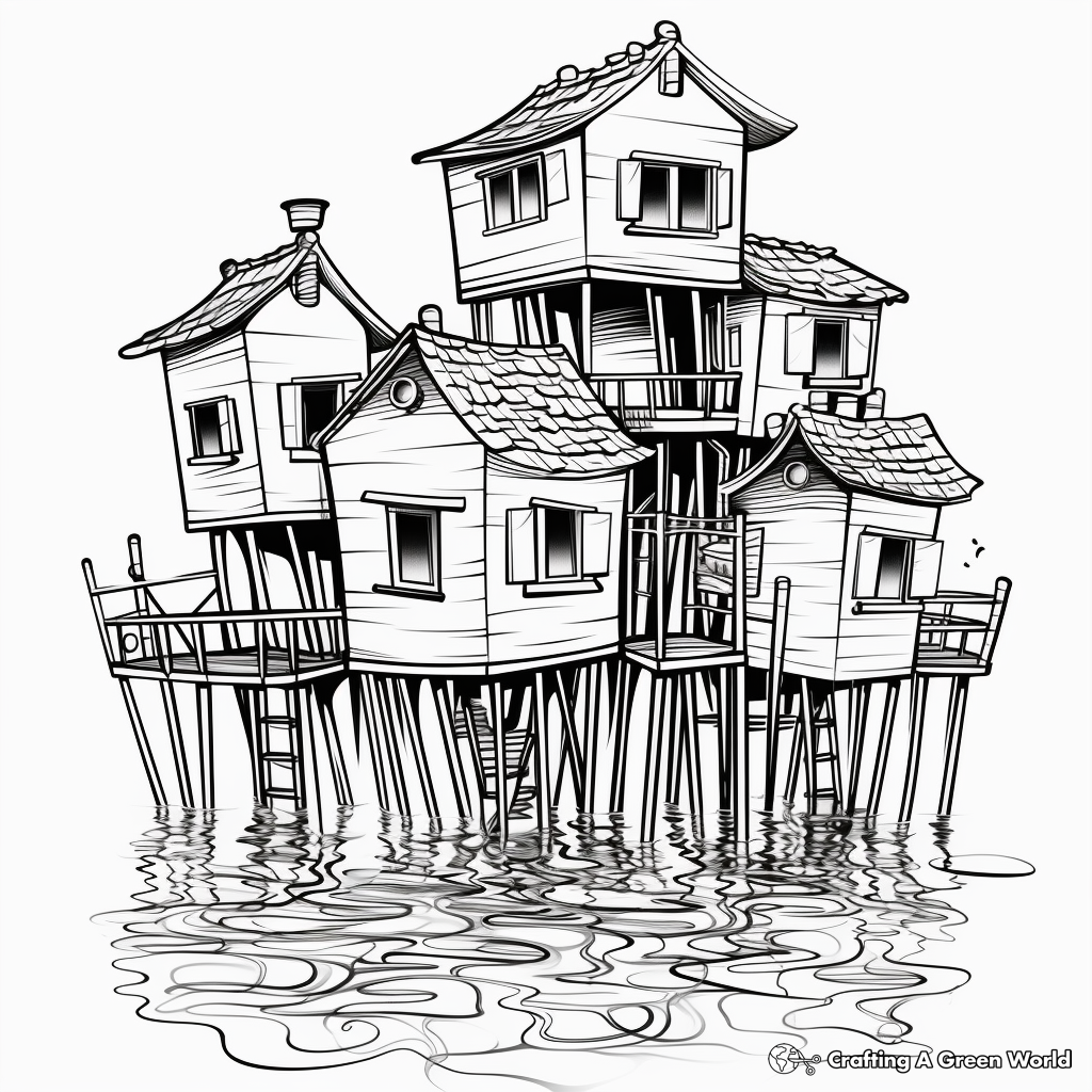 Stilt House Coloring Pages: Houses on Water 4