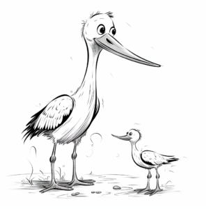 Stork and Baby: Heartwarming Scene Coloring Pages 1