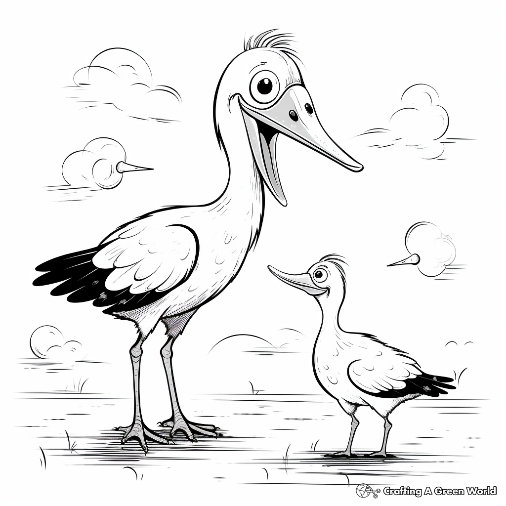 Stork and Baby: Heartwarming Scene Coloring Pages 2