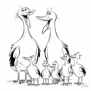 Stork Family Coloring Pages: Male, Female, and Chicks 1