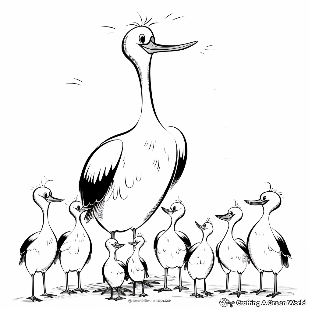 Stork Family Coloring Pages: Male, Female, and Chicks 2