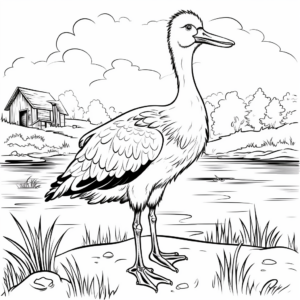 Stork in Nature: Landscape Scene Coloring Pages 4