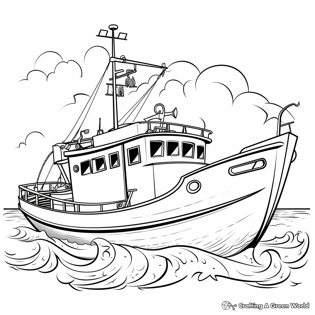 Stormy Seas Fishing Boat Coloring Pages 1