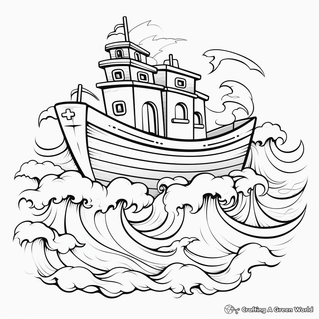 Stormy Seas Fishing Boat Coloring Pages 3